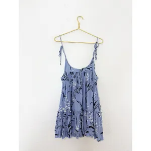 Free People Blue Floral Babydoll Mini Dress Tunic Size XS Tie Strap Boho Cottage thumbnail 13