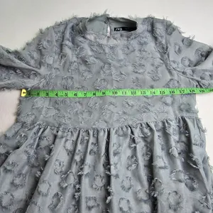 Zara Textured Fringe Circle Applique Babydoll Mini Dress‎ Dusty Blue Small thumbnail 8