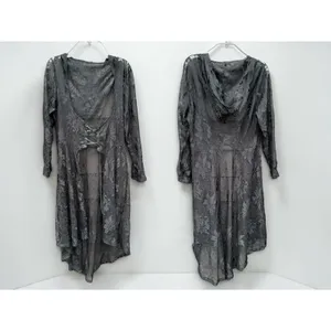 Whimsigoth Witchy Goth Hooded Sheer Lace Maxi Duster Cardigan Black Victorian M thumbnail 4