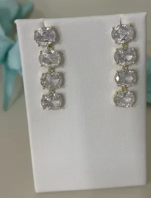 14K Gold Plated Womens Earing Cubic Zirconia Dangle Drop thumbnail 1