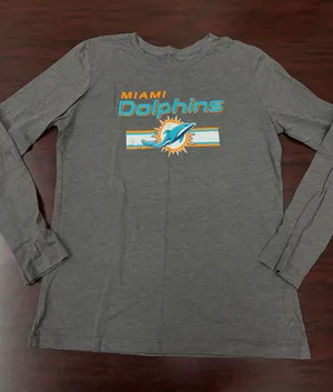 NFL Miami Dolphins Long Sleeve Grey Tee Shirt Size Large thumbnail 1