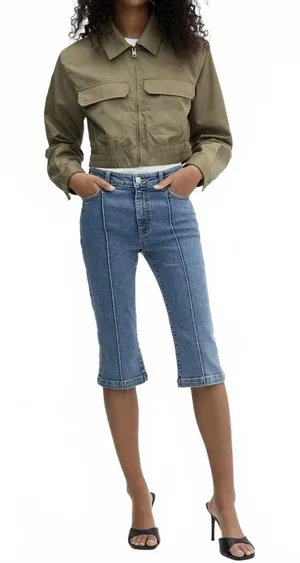 Mango Capri Jeans with Decorative Stitching Lora Medium Blue Size 2 (EUR 34) thumbnail 1