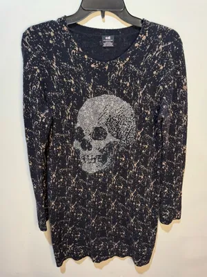 E.vil‎ Cashmere Rhinestone Skull Sweater Dress SZ L thumbnail 1