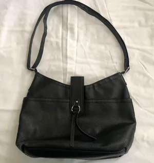 2000s Y2K Gothic Grunge Black manmade pebbled leather shoulder hand bag purse o ring silver hardware. Adjustable straps, can also be a crossbody Measurement in pics #whimsygoth #gorpcore #subverse #emo thumbnail 4