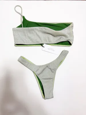 NWT Elysiian Malibu Green Shimmer One Shoulder Bikini thumbnail 3