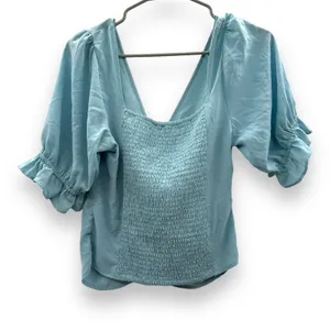 Abercrombie & Fitch Blue Short Sleeve Ruched Front Cropped Top Sz M‎ thumbnail 5