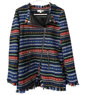 Priina Women Size Large Aztec Western‎ Country Zip Pockets Fringe Full Zip Artsy thumbnail 1