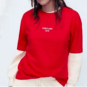 Zara Red Cotton T-shirt(Size Medium) thumbnail 1
