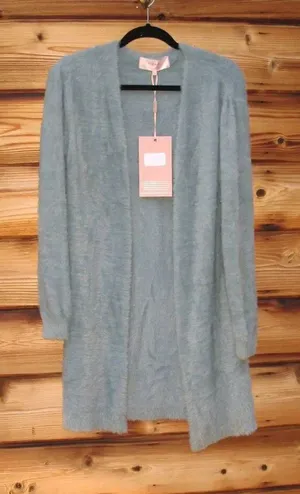 Blue Size S M L Open Front Soft Fuzzy Cardigan Sweater Long Fall Winter Spring thumbnail 1