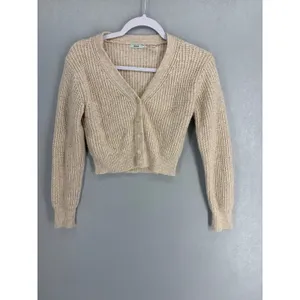 Kimchi Blue Women Cardigan Oatmeal Chunky Shaker Knit Cropped Button Front S thumbnail 2