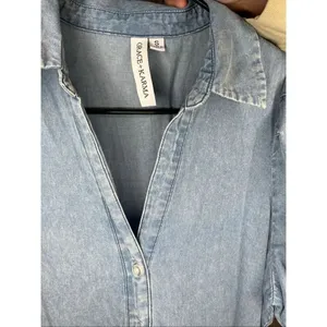 Grace + Karma | women denim button down dress puff sleeves thumbnail 2