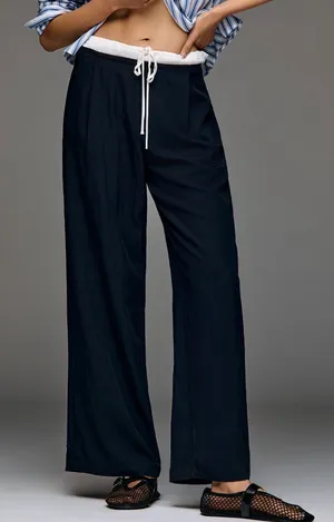 Anthropologie Layered Drawstring Wide-Leg Trousers, Size S thumbnail 5