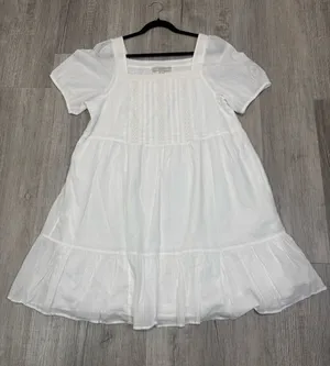 Loft Women's Dress White Midi Cotton NWT Size L Puff Sleeve thumbnail 1