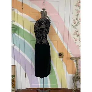 Vintage Scott McClintock Black Velvet Silver Brocade Off Shoulder Dress thumbnail 3