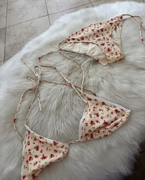 Parker Cream Bikini Set with Red Floral Print thumbnail 1
