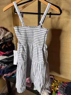 NWT Lumière x Urban Outfitters Blue Stripe Smocked Linen Mini Dress Size Small thumbnail 9