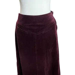 Laura Ashley Vintage Corduroy Midi Skirt Plum Burgundy A Line UK 12 US 10 thumbnail 5