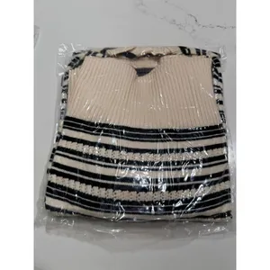 NEW Striped Cropped Sweater V Neck Cute Bow Tie Puff Sleeve S thumbnail 4