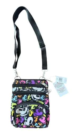 NWT Disney Parks Multi Color Neon Mickey Mouse Crossbody Nylon Zip Bag thumbnail 1