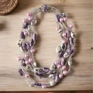 Vintage Japan Multi Strand Stone, Resin, Bead Necklace thumbnail 2