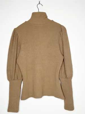 Walter Baker Brown Ribbed High Neck Puff Sleeve Knit Sweater Size Large thumbnail 10