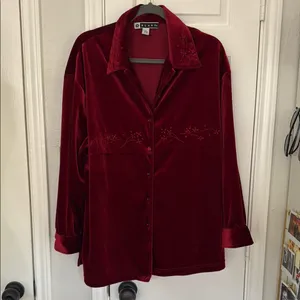 Vintage Y2K velvet beaded button down shirt Red Size XL thumbnail 2