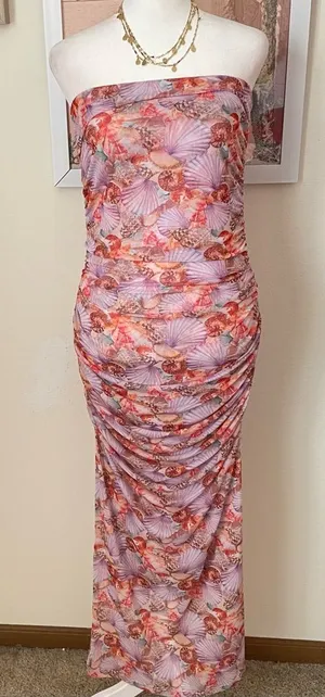 Resa Kristina Mesh Midi Dress In Coral Seashell Size Medium thumbnail 1