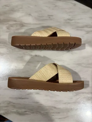 TOP Moda Woven Cross-Strap Sandals in Beige and Brown thumbnail 4