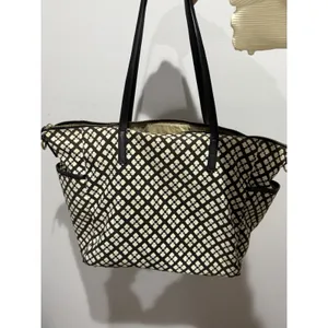 Kate Spade Small Harmony Black & Cream with Pink Accent Stripe 20x12" 9" Handl M thumbnail 3