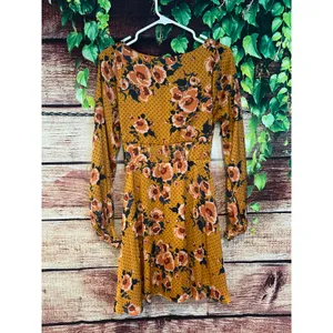 Free People Morning Light Floral Mini Dress in Yellow Gold Orange Womens Size 6 thumbnail 9