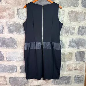 Calvin Klein‎ Black Sleeveless Faux Leather Trim Sheath Dress Woman's 14 Career thumbnail 7