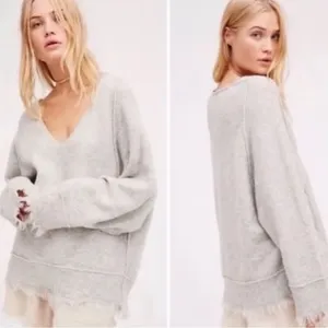 FREE PEOPLE Irresistible Gray Wool Fringe Sweater Pullover Top thumbnail 4