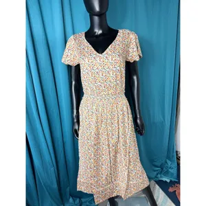 Candace Cameron Bure Floral Smocked Midi Dress‎ XS V-Neck Flutter Sleeve Blue thumbnail 2