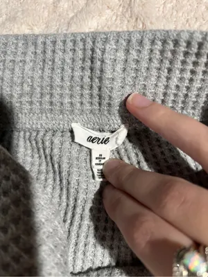 Aerie xsmall gray waffle knit pants flare thumbnail 4