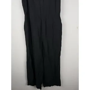 Loft Women's Jumpsuit Black‎ Linen Blend Sleeveless Wide Straight Pockets Size 8 thumbnail 5