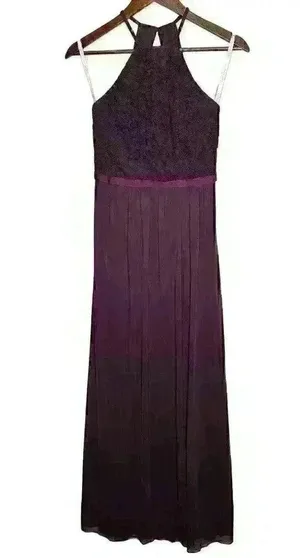 NWT David's Bridal F19608 Plum Long Lace Mesh High Neck Sz 2 thumbnail 1