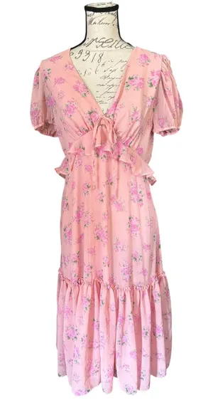 Love Shack Fancy X Target Pink Floral Tiered Ruffle Dress Size 12 thumbnail 1
