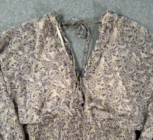 Love ya Bunches Floral V-Neck Long Sleeve Mini Dress Size Medium Ruffle Purple thumbnail 3