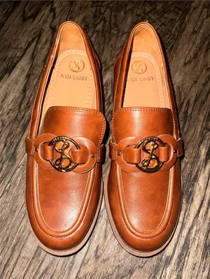 Sam & Libby Tan Leather Slip-On Loafers with Gold-Tone Logo thumbnail 1