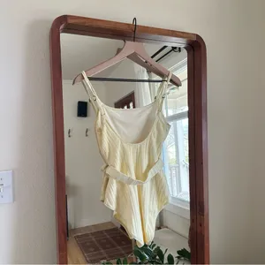 Solid & Striped Nina Belted One Piece Swimsuit Yellow Ribbed Scoopneck Womens M thumbnail 4