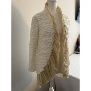 VTG Y2K Pete USA Ruche Ruffled Ivory Cardigan‎ Lagenlook Boho Festival Pirate XL thumbnail 4