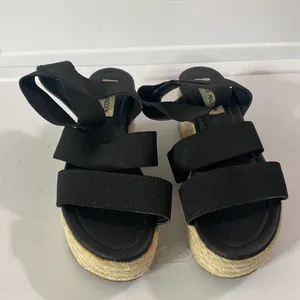 Steve Madden Kacia platform espadrille ankle wrap strappy sandals in black sz 6 thumbnail 4