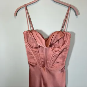 House of CB Myrna Rose Pink Satin Corset Midi Dress‎ XS NWT thumbnail 3