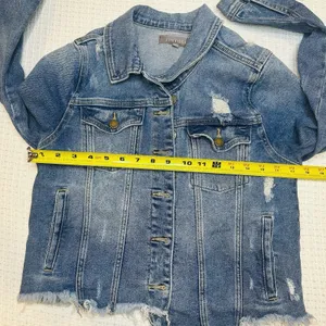 Just USA Boutique Women Distressed Blue Staircase Hem Jean Jacket Button Up-Med thumbnail 12