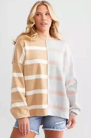 Free People Uptown Oversized Pullover Womens Small Striped thumbnail 1