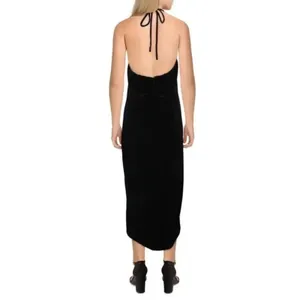 Bardot Alisa Midi Velour Dress Women's 12 Black Halter Knee Length Sleeveless thumbnail 2