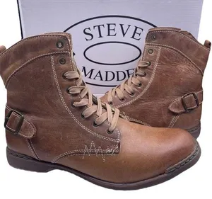 Steve Madden leather fur fleece lined tan lace up boots Size 9 thumbnail 1
