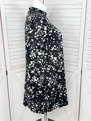 Who What Wear Linen Puff Sleeve Spotted Mini Shift Dress Black White Large thumbnail 4