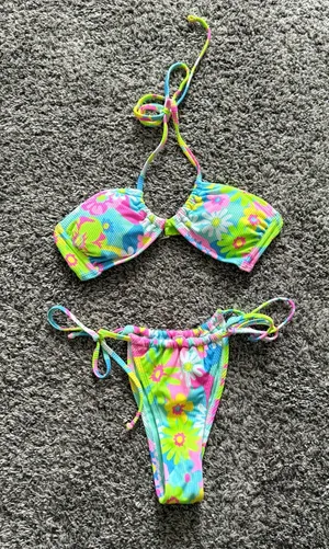 Neon Floral Tie-Side Bikini Set - Women's Bright Multicolor thumbnail 1
