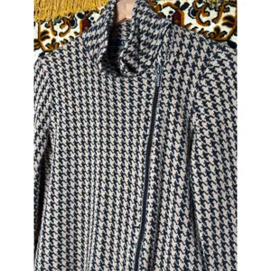 Chaps Houndstooth Asymmetric Zip Cowl Neck Sweater Soft 100% Cotton Size L thumbnail 3